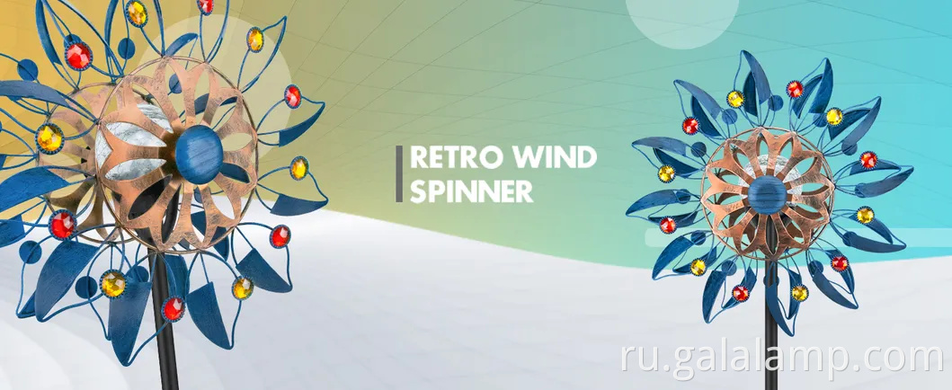 Красочный солнечный ветровой прядильщик наружный металл для лампы для декора сада